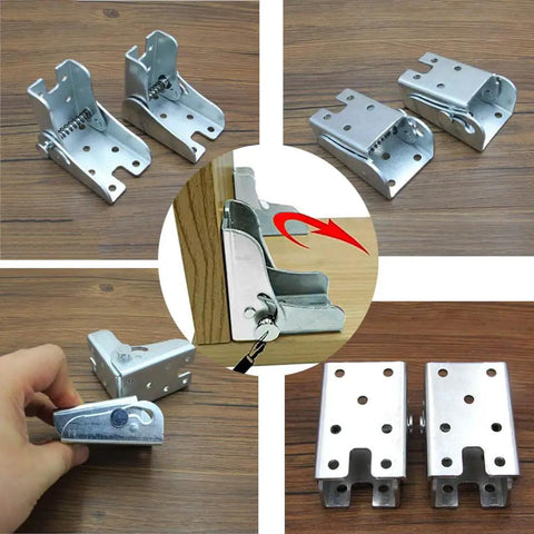 Heavy Duty Self Locking Folding Table Leg Hinges And Cold Rolled Steel Angle Braces For Sofa Beds Locks Solid At Ninety Degrees Table Supports Four Pair Set showing four brackets from different angles.