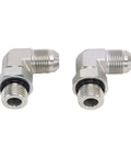Solid Pro One Quarter Inch Hydraulic Adapter Fitting 90 Degree Elbow 37 Flare Male Thread To SAE ORB Male Interface High Pressure Connector J514 Fitment For Auto Rigs Heavy Duty Build Leak Proof Seal Works Great At Shops Gear Up Fast. shown as two silver 90° hydraulic elbow fittings