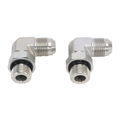 Heavy Duty 3/8 Inch Hydraulic Flare To Orb Male Adapter Steel Pipe Fitting Built Tough For Farm Tractors And Forklifts With High Strength Carbon Steel Build That Handles The Grit, 90-degree elbow