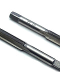 Heavy Duty M8 X 0.75mm Metric Right Hand Thread Taper And Plug Tap Set With Slick Cutting High Speed Steel Blades image showing two precision taps for threading.