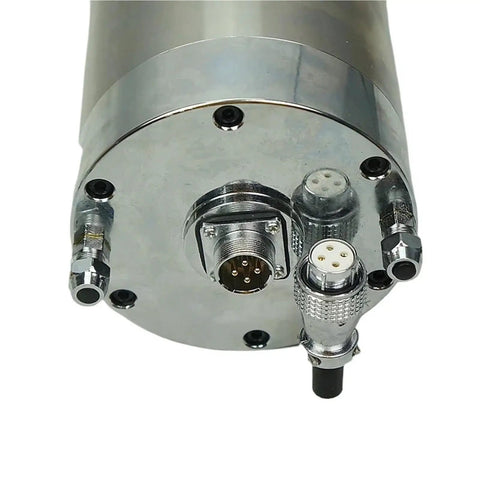 Close-up view of a Water Cooled Spindle Motor 4.5KW 5.5KW For CNC Router Engraving And Milling Machines 380V highlighting connectors.