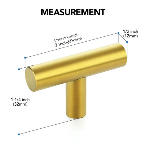 10 Pack Gold Cabinet Knobs 2 Inch Brushed Brass Drawer Knobs Single Hole For Cabinets Doors And Drawers Modern Sleek Design Premium Metal Pulls For Kitchen And Bath Easy Install Durable Hardware, 2 inch x 1-1/4 inch
