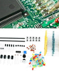 Image of Complete DIY Electronics Components Kit Bundle With Resistors LEDs Capacitors Diodes Potentiometers PCBs And Ceramic Capacitors For Prototyping 1818 Pieces including circuit board and various electronic parts.
