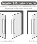 Diagram showing installation of Beefy Wood Door Pull Set for sliding barn doors and shower doors, single and double options