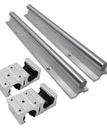 Next Level SBR Linear Rail Kit With SBR10 SBR12 SBR13, 200 To 1000mm Length, 1 Piece Guide Plus 2 SBR10UU Or SBR12UU Blocks, Ideal For Linear Motion Projects And CNC DIY Upgrades, showing two silver rails with accompanying blocks.
