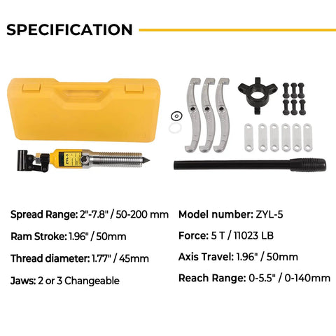 Pro Grade 8 Inch Hydraulic Gear Puller Workhorse With 5 Ton Capacity Adjustable 2 Or 3 Jaws Bearing Hub Separator Includes Case