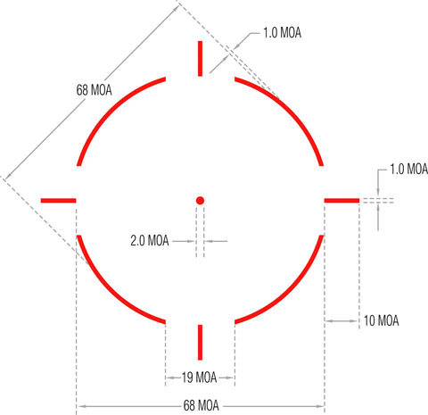 Reticle diagram of the MRO HD Red Dot Sight Built For Speed Target Acquisition With Sealed Mini Reflex Optic showing MOA details.