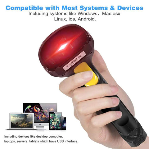 Wireless Laser Barcode Scanner Reader For Library Books Warehouse Inventory And Retail Store USB 2.4G Cordless Handheld Scanner With USB Charging Cable Fast Easy Scan For Books Packages Stock And Checkout