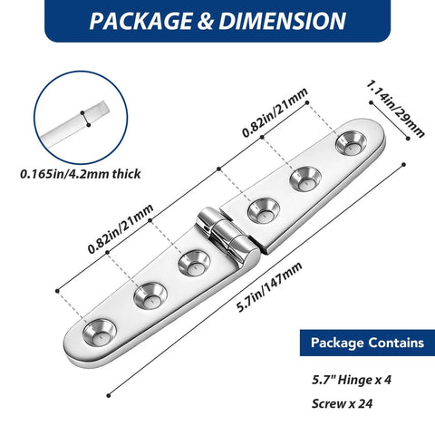 Heavy Duty Flat Strap Hinge Symmetrical Marine Grade 316 Stainless Steel For Boat Hatches Toolboxes Doors And Gates Six By One Point One Eight Inch Size 4 Pack