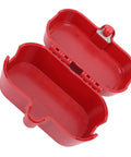 Open red Industrial Plug Lockout Box With Self Locking Design And Integrated Lock Cylinder No Fuss Key Retaining Safety Lockout Device