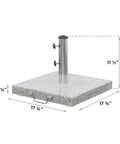 Heavy Duty Granite Patio Umbrella Base With Handle And 2 Casters, square grey stone stand with measurements shown
