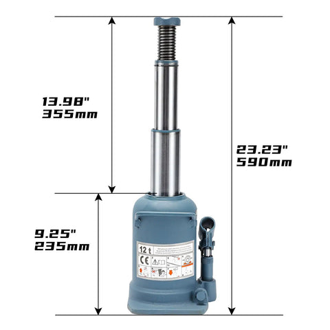 Built Tough 12 Ton Double Ram Bottle Jack For Trucks And Sedans Featuring Solid Extension Screw Design And Reliable High Lift Capacity With Secure Grip For Weekend Wrenching Projects