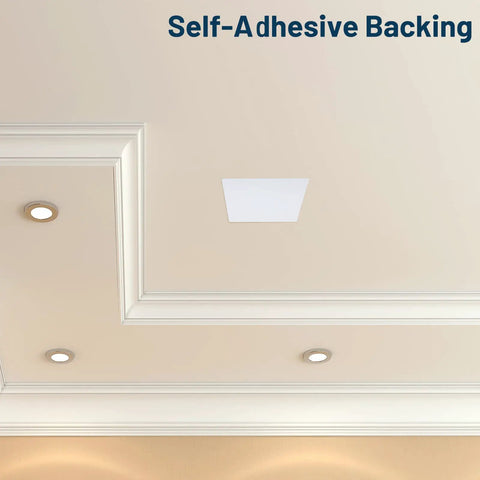 Top Shelf Six Pack White Ceiling Cover Plates 12 Inch Wall Hole Covers Featuring Rock Solid Double Sided Adhesive Strips on ceiling