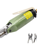 Heavy Duty Pneumatic Crimping Tool Air Powered Wire Terminal Pliers with three interchangeable heads shown from an angled view.