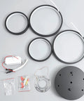 Ultra Sleek Modern LED Flush Mount Ceiling Light With Four Ring Design parts including rings, base, and wiring components