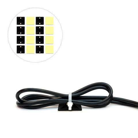 100 Pack Self Adhesive Cable Clips Black Wire Management Tackle Gnarly Power Cord Clutter Easy Peel And Stick Holders with black clips.