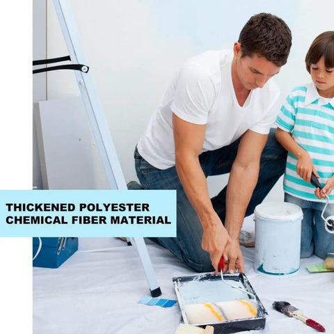 Man and child using Hassle Free Mini Wall Paint Roller With Dense Wool Cover For Seamless Door And Baseboard Trim Projects.