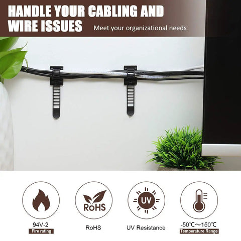 Neat Adhesive Cable Management Clips And Zip Ties Kit 50 Pcs Adjustable Nylon Wire Clips And Clamps Organizer