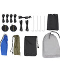 Components of Heavy Duty Camping Hammock With Rain Fly Tarp And Mosquito Net 440 lb Capacity Portable Tree Hammock