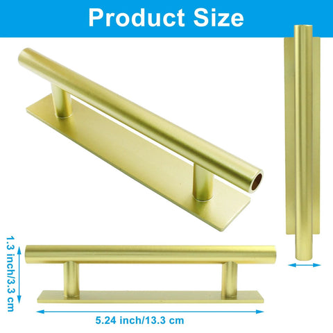 Dimensions of 8 Pack Self Stick Push Pull Cabinet Handles Easy Peel And Stick No Drill in gold finish, size 5.24x1.3 inches