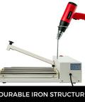 24 Inch I Bar Shrink Wrap Machine With 800W Sealer And Heat Gun, durable iron construction, side view with heat gun attached