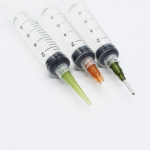 Three 10cc Syringe SMT SMD PCB Solder Flux Paste Adhesive Glue Liquid Dispenser Set With Needle Caps For Pro Grade Flux Application EFD Welding Fluxes For Electronics Assembly