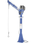 Top Shelf Electric Jib Crane With Two Thousand Pound Capacity And Full Three Sixty Rotation, blue color, used for lifting heavy loads.