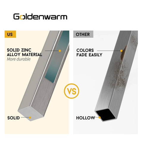 Comparison of Six Pack Gold Cabinet Handles And Drawer Pulls Set showing solid zinc alloy vs hollow fading material