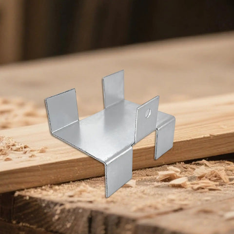 Four Piece No Drill Fence Brackets With Gravel Board Clips, metal anti rattle bracket on wooden surface for outdoor use