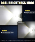 Premium 3157 Led Light Bulbs White Super Bright Tail Brake Reverse And Turn Signal Pair Plug And Play Straight Swap Auto Replacement Upgrade For Everyday Rides Trucks And Vans, showing dual brightness modes.