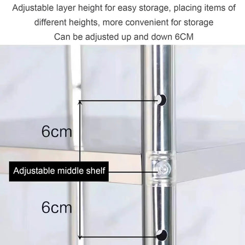 Top Grade Rust Proof Stainless Steel Shelving System With Four Tier Heavy Duty Storage Rack, adjustable middle shelf detail.
