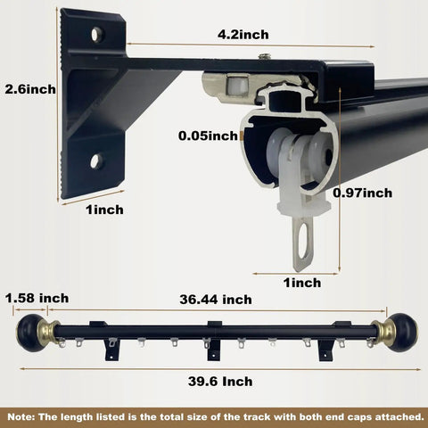 Ultra Smooth No Jam Silent Wall Mounted Curtain Track System With Aluminum Sliding Rails And Heavy Duty Roman Rod Modern Room Divider For Living Room And Bedroom Black Seven Point Two Feet, 39.6 inch track
