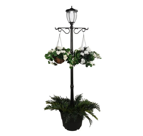 84 Inch Solar Powered Led Lamp Post With 18.5 Inch Planter No Wiring Needed Outdoor Garden Light 40 Lumen Decorative Hanging Arms