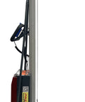 Side view of electric work positioner truck with 330 lb capacity and 67 inch lift height, featuring steel frame and chain pulled lift