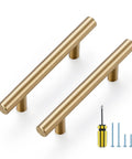 Champagne Bronze Stainless Steel Cabinet Handles Set of 30 With 3 Inch Center To Center Holes And 5 Inch Overall Length Includes Screws And Handy Screwdriver