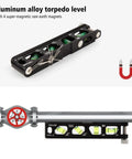 Magnetic Torpedo Level For Conduits With Four Vials V Groove And Magnet Track Aluminum Alloy Construction High Viz Black 6 Inch