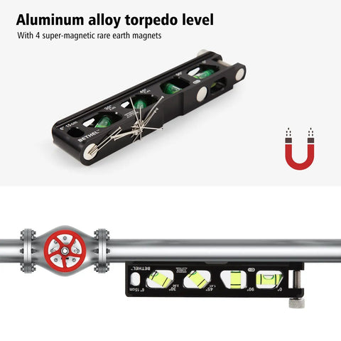 Magnetic Torpedo Level For Conduits With Four Vials V Groove And Magnet Track Aluminum Alloy Construction High Viz Black 6 Inch