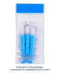 Automatic Needle Threader And Bodkin Set For Sewing Machines, 3 Piece PLA Tool Kit, Blue and White, packaged in plastic with instructions