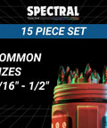 15 Piece Stepped Point HSS Drill Bit Set 1/16 To 1/2 Inch Round Case shown with colorful tips