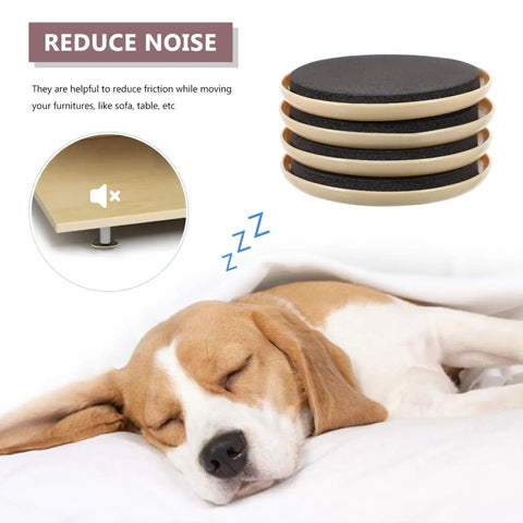 No Sweat Furniture Sliders Four Pack Reusable Floor Glide Pads For Hardwood Surfaces on a bed beside a sleeping dog.
