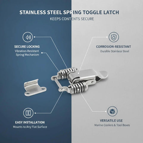 Heavy Duty Spring Loaded Toggle Latch For Secure Tackle Box And Custom Storage Case Lock, stainless steel, corrosion-resistant.
