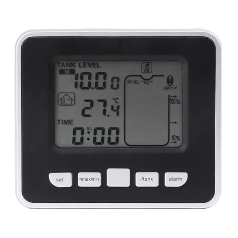 Front view of Indoor Ultrasonic Level Sensor For Water Tank With Temperature Indicator Depth Meter Transmitter And LCD Display.