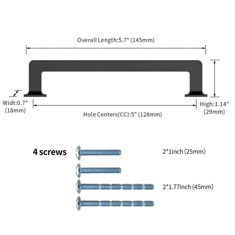 Matte Black Cabinet Handles Set 10 Pack Five Inch Center To Center Zinc Alloy Drawer Pulls dimensions and screws included