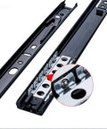 Close-up of Heavy Duty 14 Inch Drawer Slides Full Extension Under Mount With Ball Bearing Smooth Quiet Sliding 2 Fold Double Row Steel Construction.