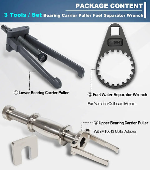 Three Piece Outboard Bearing Carrier Puller Set With Fuel Filter Water Separator Wrench For Yamaha Johnson Evinrude Mercury Honda MerCruiser Marine Engines