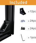12 Pack 2020 Aluminum Extrusion Corner Brackets In Black With 24 Sliding T Nuts And Screws Kit Contents