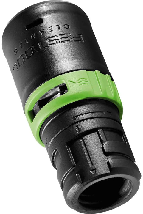 Connecting Sleeve D 27 DM AS CT For Dust Extraction Systems with adjustable green airflow ring and non-slip black finish.