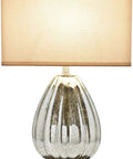 Totally Chic Transitional Mercury Finish Table Lamp With Walnut Wood Base And Ivory Linen Oval Shade, 23 Inch High, UL Listed