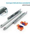 Soft Closing Double Extension Undermount Drawer Runners For Kitchen Use With Pins Modern Telescopic Slides Durable Quiet Smooth Operation And Easy Installation shown in image with handles.