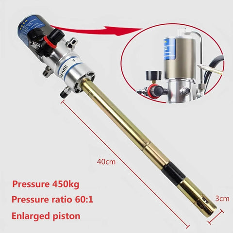 Portable 5 Gallon High Pressure Pneumatic Grease Pump Kit With Follower Plate close-up on piston and pressure details.